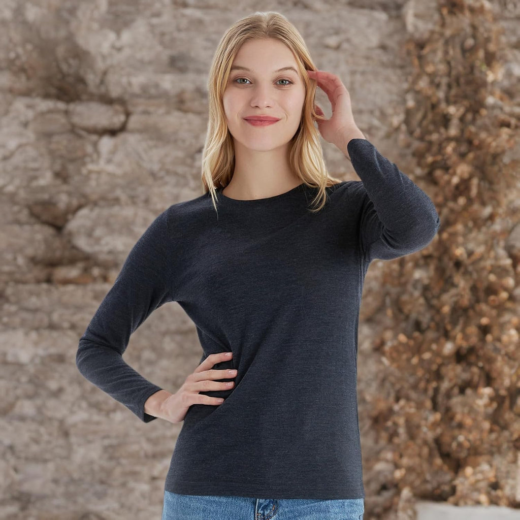 100% Merino Wool Base Layer Women Soft Thermal Long Sleeve Everyday Shirt