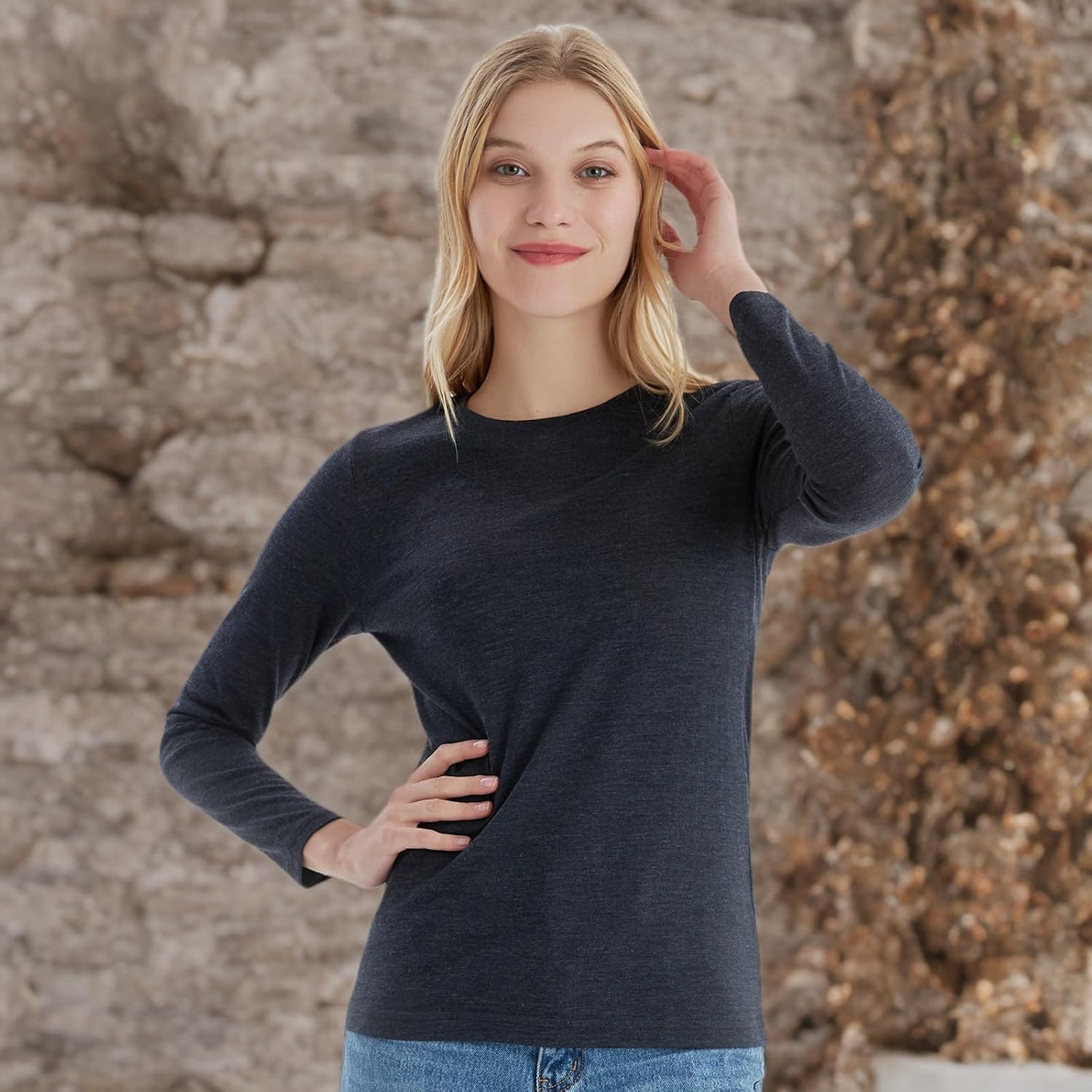 100% Merino Wool Base Layer Women Soft Thermal Long Sleeve Everyday Shirt