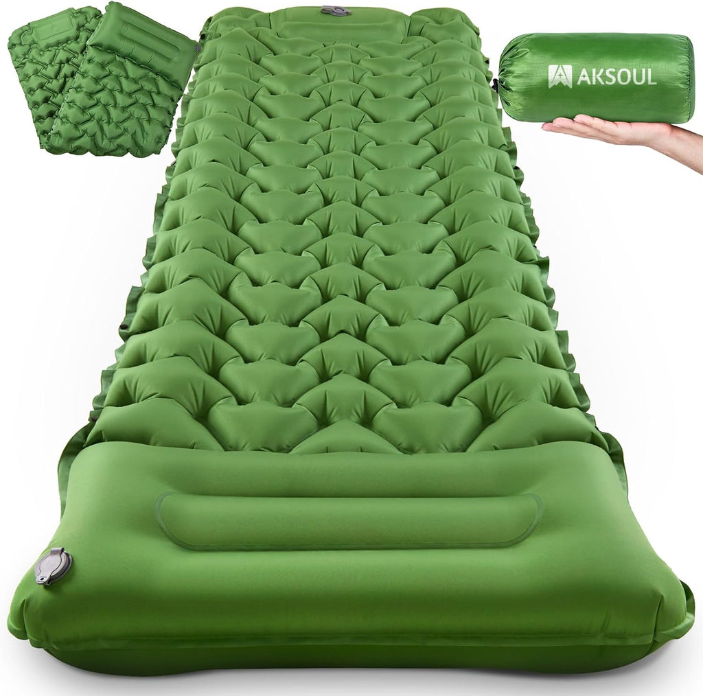 AKSOUL Camping Sleeping Pad with Pillow: Extra Thick 3.9 inch Ultralight Self Inflating Air Mat, Compact Lightweight Insulated Inflatable Sleep Mattress for Backpacking, Camp, Hiking, Tent
