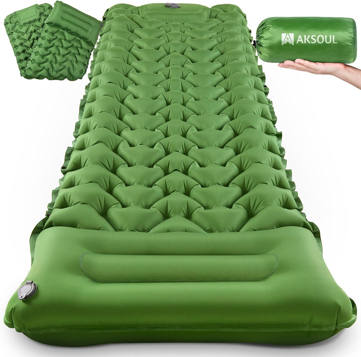 AKSOUL Camping Sleeping Pad with Pillow: Extra Thick 3.9 inch Ultralight Self Inflating Air Mat, Compact Lightweight Insulated Inflatable Sleep Mattress for Backpacking, Camp, Hiking, Tent