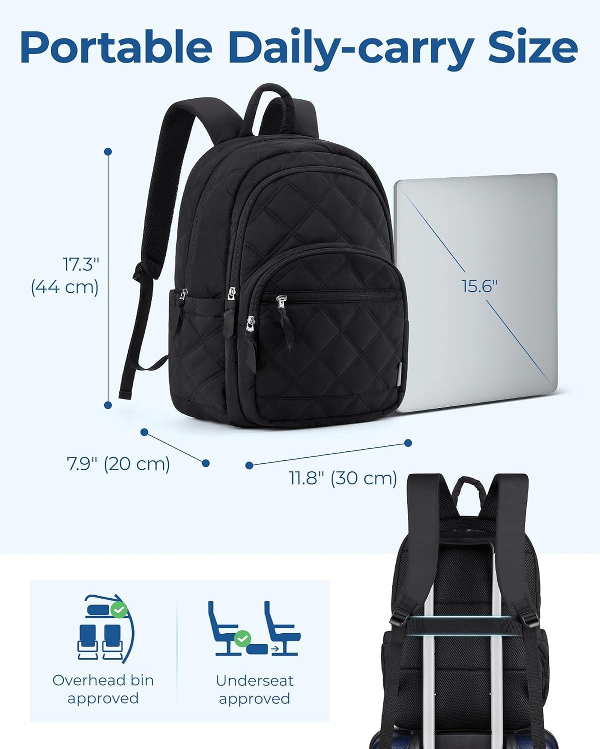 BAGSMART College Laptop Backpack,Cute Travel Backpack for Women,Quilted Computer Bookbag
