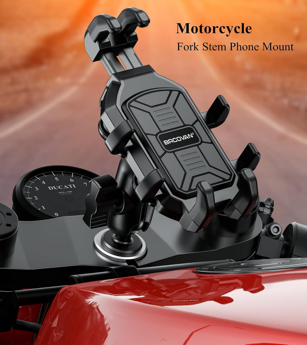 BRCOVAN Motorcycle Fork Stem Phone Mount with Vibration Dampener