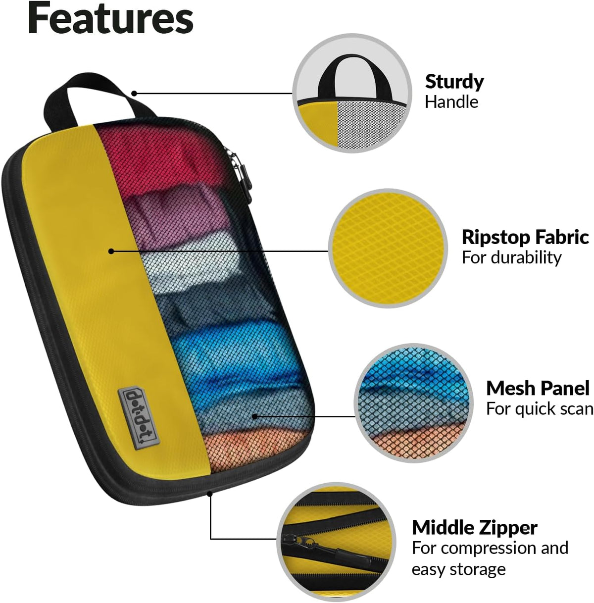 Dot&Dot Large Compression Packing Cubes 5pc Set - Suitcase Luggage Organizer Bags - Expandable Travel Essentials - Lightweight Fabric Organizers