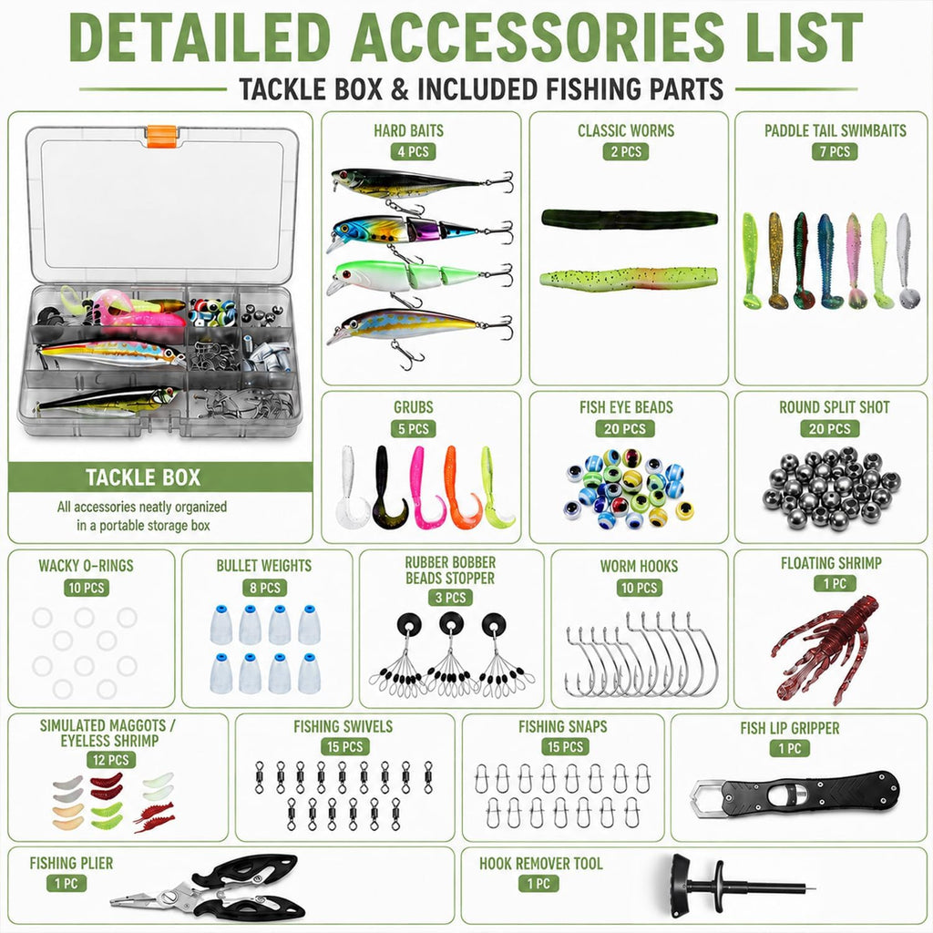 All in One Fishing Chest Pack Tackle Bag with Tackle Box, Fishing Lures Kit