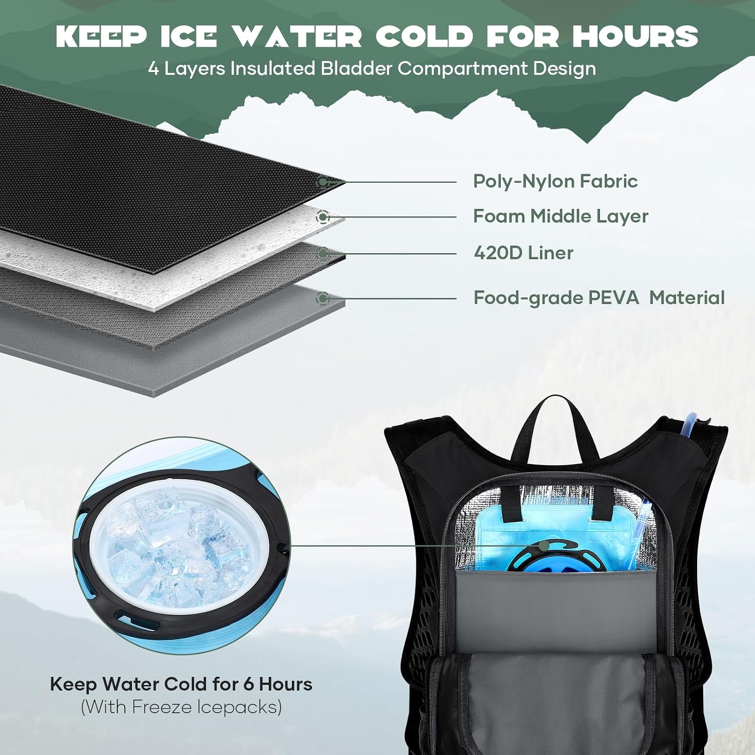 Maelstrom Lightweight Hydration Hiking Backpack with 2L/3L Water Bladder