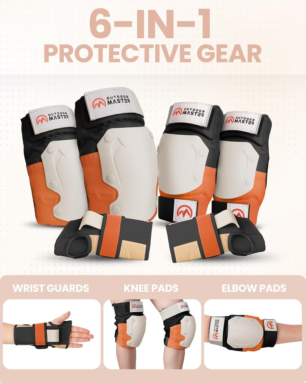 OutdoorMaster Skateboard Knee Pads Elbow Pads Wrist Guards for Adult Youth