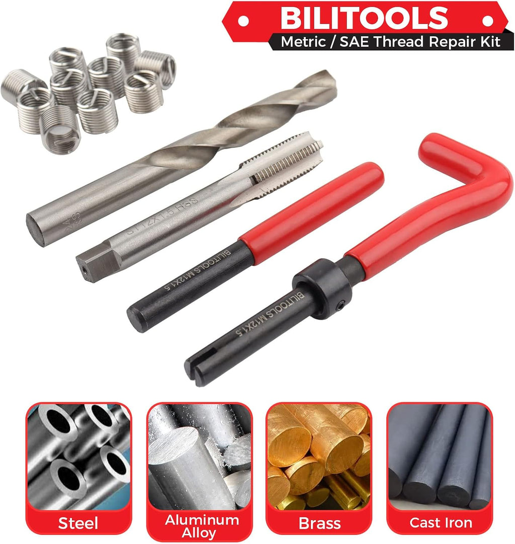 BILITOOLS M10x1.25 Thread Repair Kit, HSS Drill Helicoil Repair Kit Metric