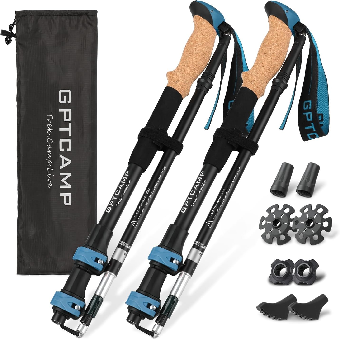GPTCAMP Collapsible Hiking Trekking Poles with Cork EVA Grips