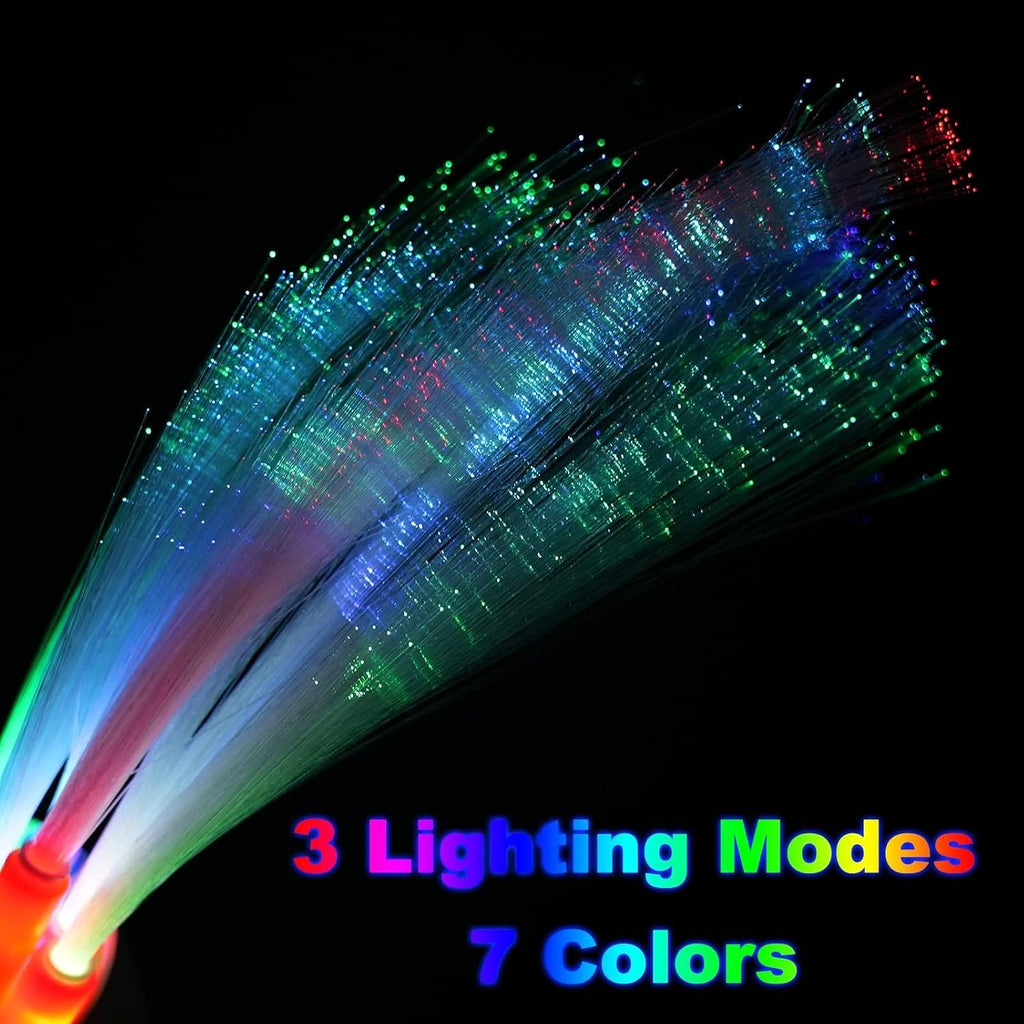BouQuw 25 Pcs Glow Fiber Wand Sticks, LED Fiber Optic Wands with 3 Light Modes, Glow in The Dark Party Supplies for Halloween Concert Wedding Mardi Gras New Years Eve Party Favors
