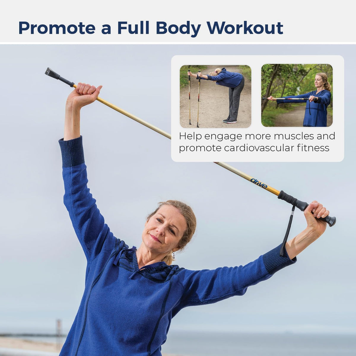 Drive Medical Summit Adjustable Nordic Walking Poles, Mountain Print
