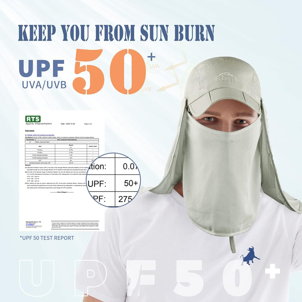 Outdoor Sun Hat for Men Women UPF 50+ Fishing UV Hat with Neck Flap Face Cover for Sun Protection