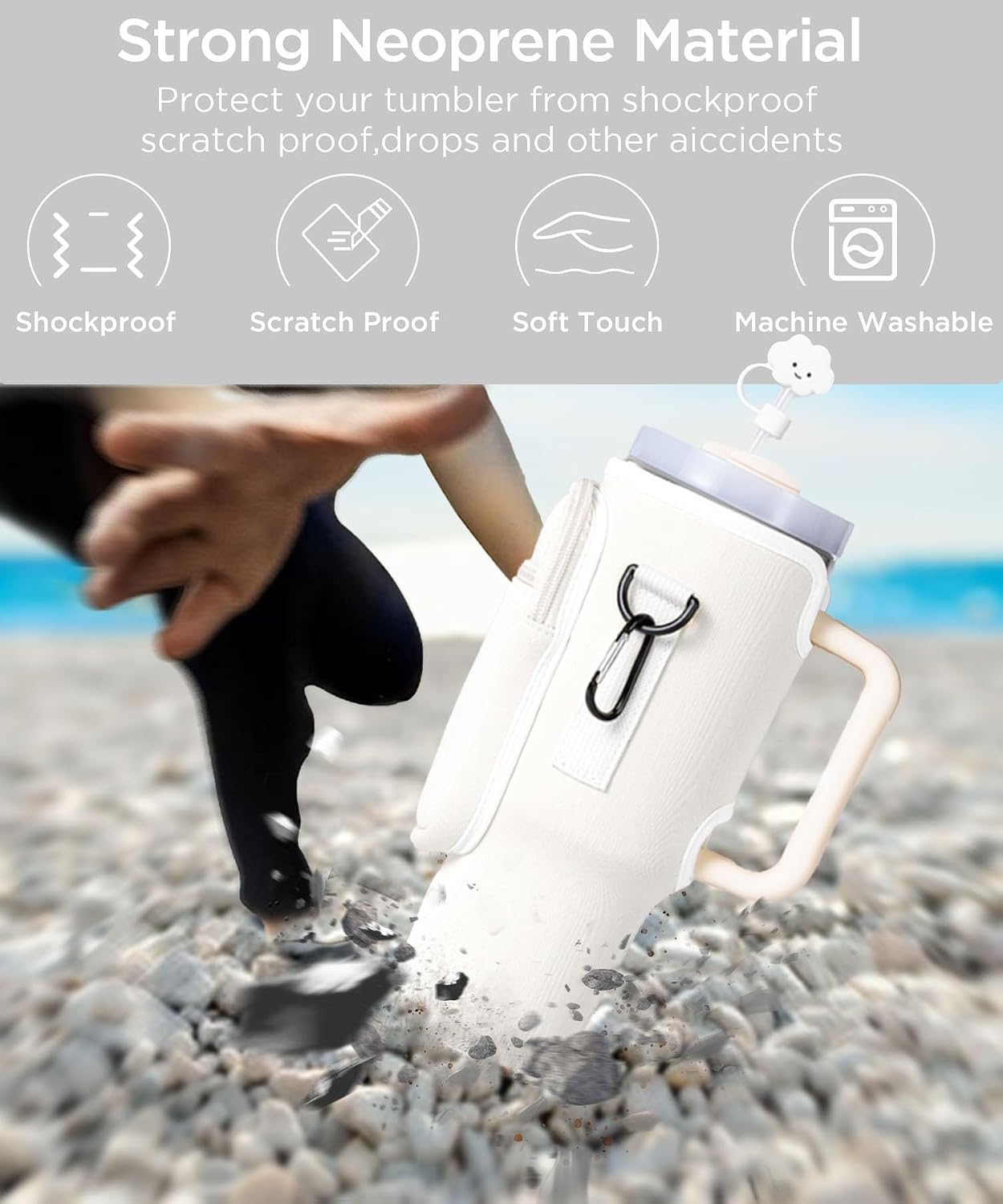 dabria Water Bottle Carrier Bag with Phone Pocket for Stanley 40/30 oz Tumbler Neoprene Water Bottle Holder Pouch with Adjustable Strap Bollus with Straw Cover for Stanley Cup Accessories