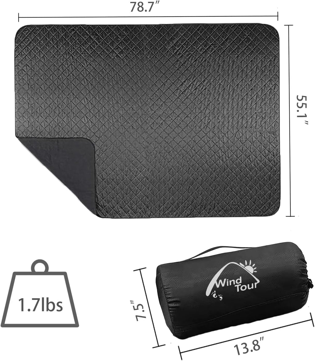 Wind Tour Warm Polar Fleece Blanket Picnic Outdoor & Beach, Machine Washable Camping Quilt for Cold Weather, Adventure, Sleeping, Backpacking (Black)