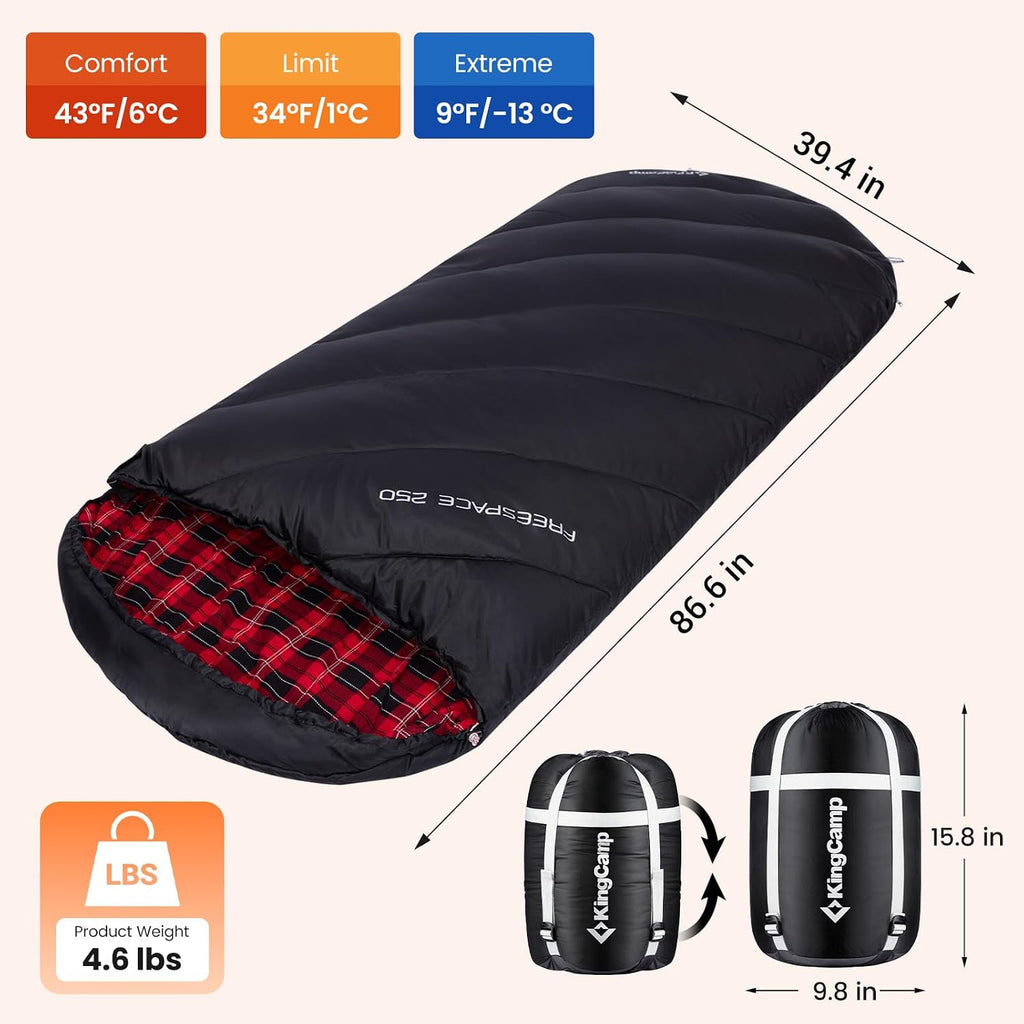 KingCamp Sleeping Bag for Adults Big & Tall 100% Flannel Sleeping Bag