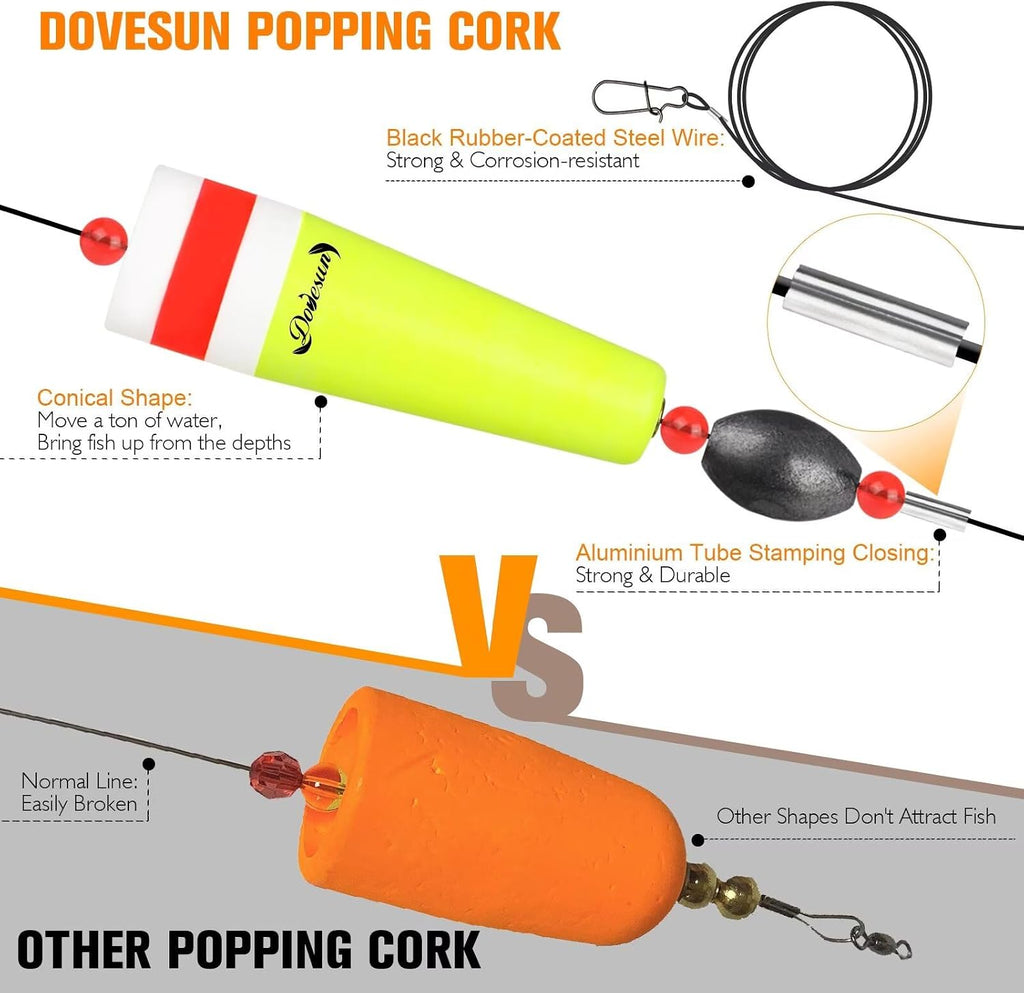 Dovesun Popping Cork Float Rig Weighted Fishing Bobbers Floats Fishing Corks Popping Corks for Saltwater Freshwater Fishing Tackle with 3 Size