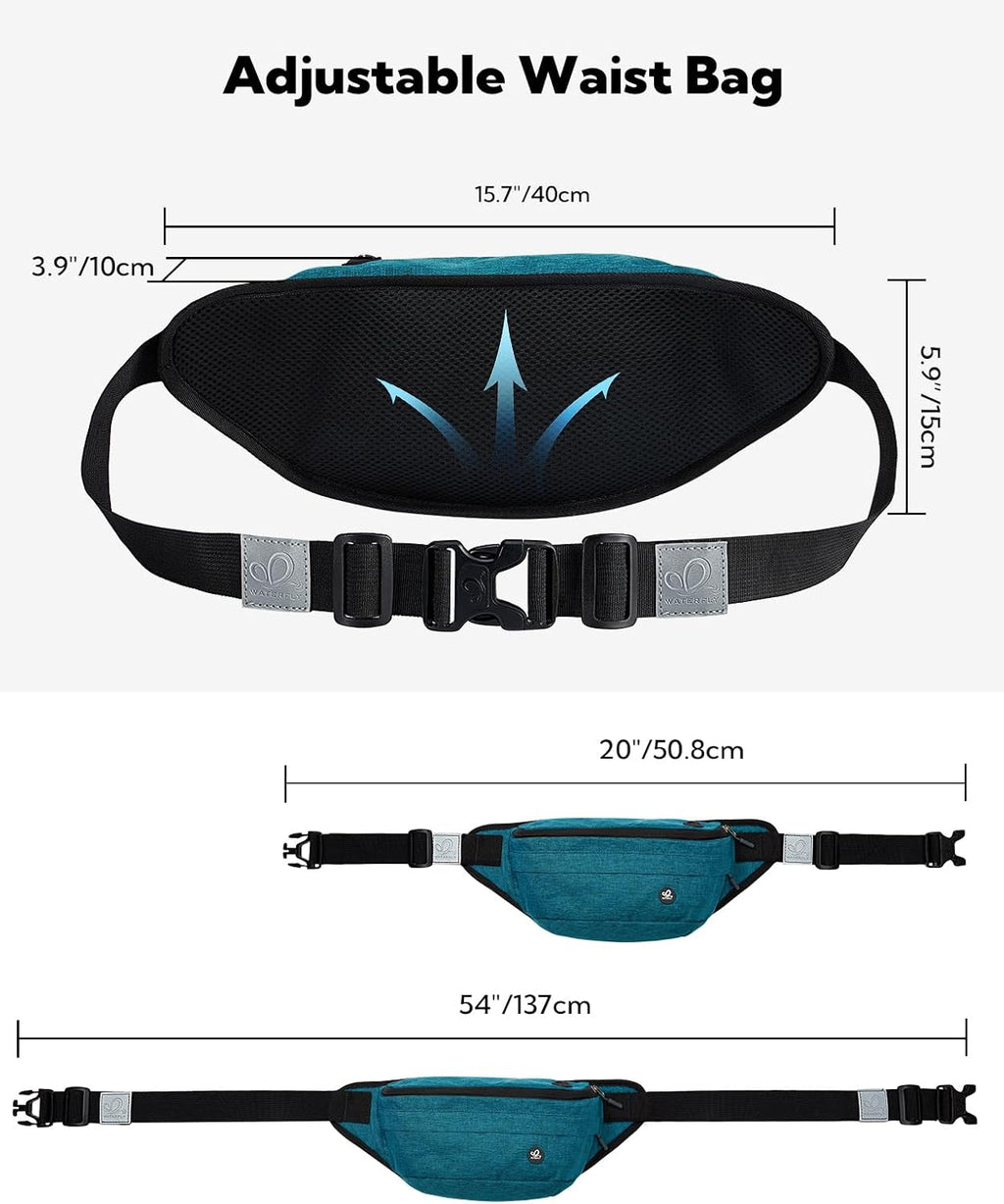 WATERFLY Fanny Pack Waist Bag: Large Crossbody Fannie Bum Belt Bag Hip Phanny Pack for Men Women Outdoor Sport Hiking Traveling Walking