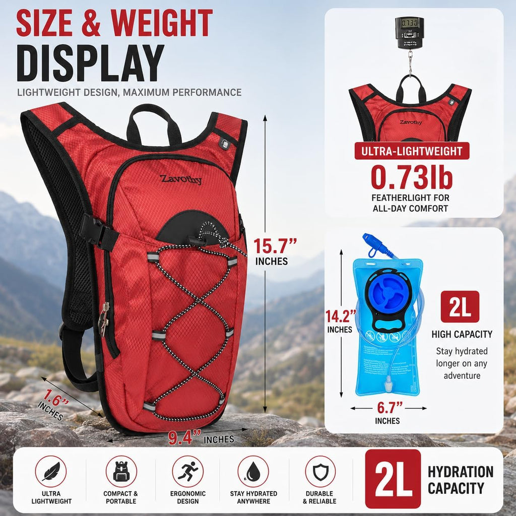Zavothy Hydration Backpack with 2L Hydration Bladder Water Backpack for Hiking Hydration Pack for Running Cycling Hiking