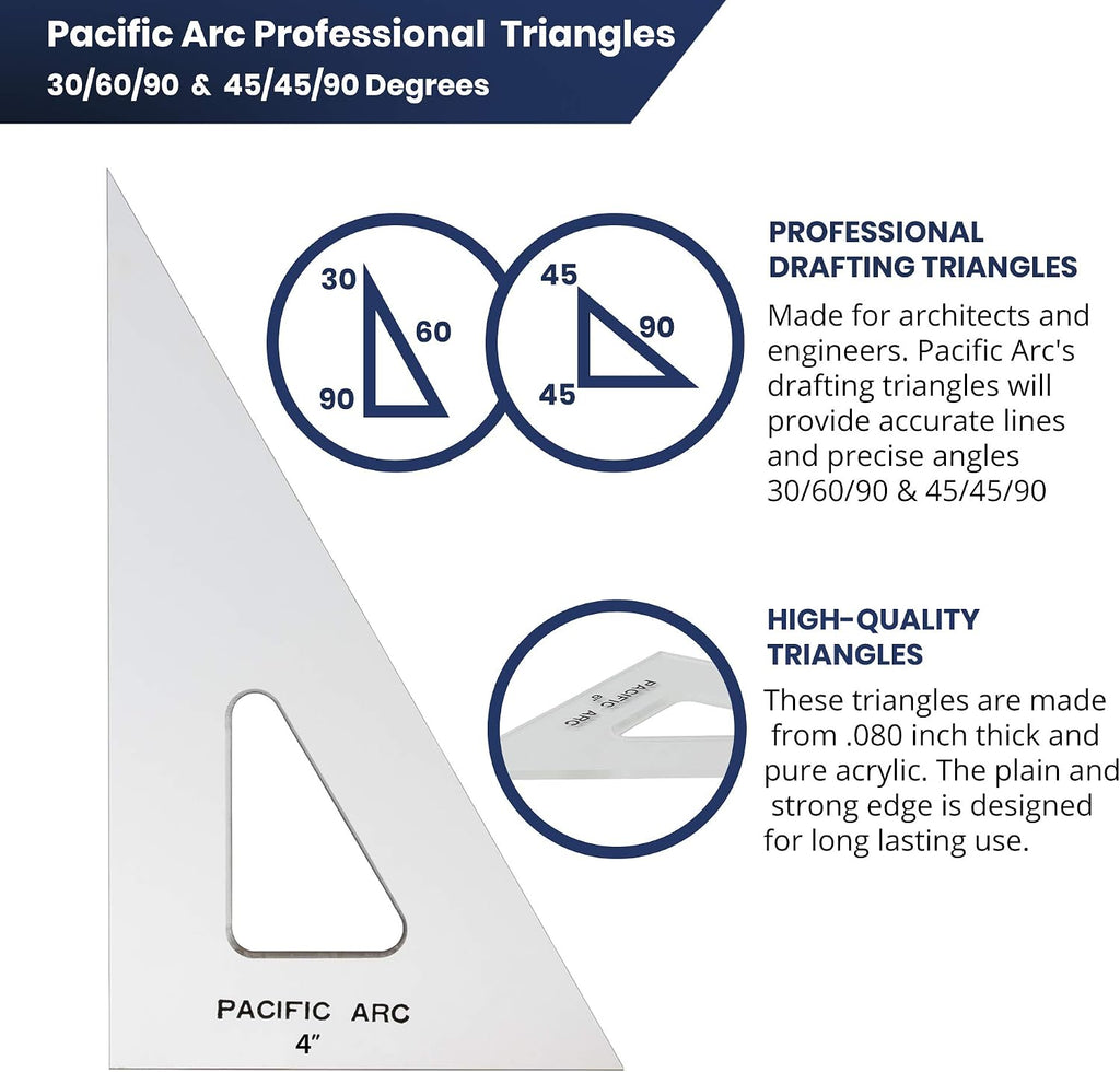 Pacific Arc Drafting Triangle, 22-inch, 45/90 Degrees, Clear Acrylic