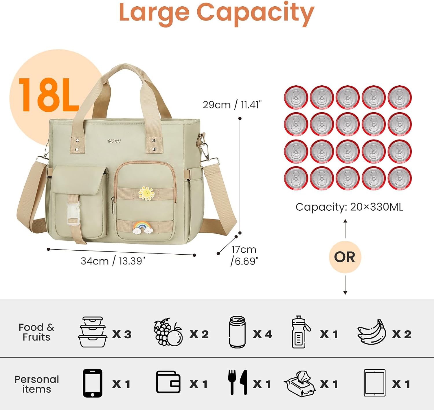 Insulated Lunch Box Tote for Girls Women - Large Leakproof Cooler Bag with Shoulder Strap & Multiple Pockets,Reusable Lunch Bag for Work,School,Picnic,Beach,Camping,Green