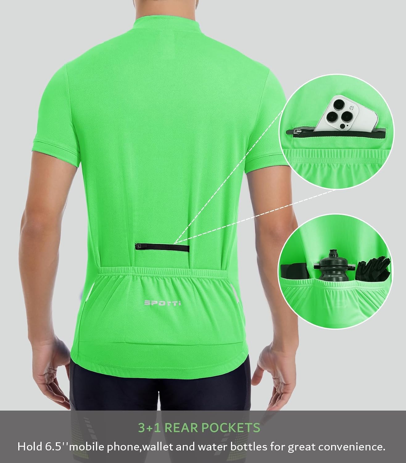 Spotti Men's Cycling Jersey Short Sleeve Half-Zip Bike Shirt, 4 Pockets