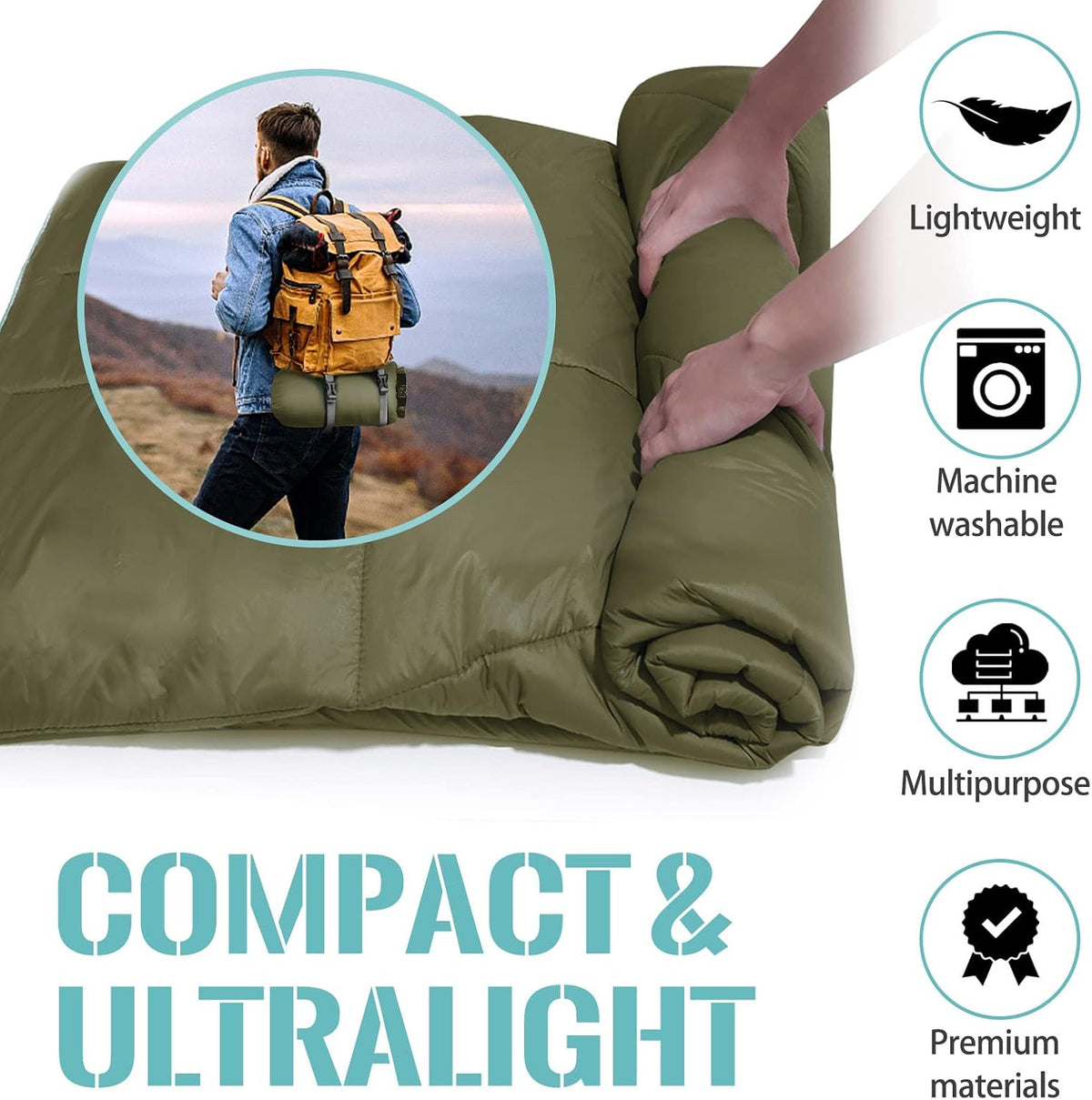 Outdoor Puffy Camping Blanket, Large Outdoor Blanket Waterproof, 55*79''
