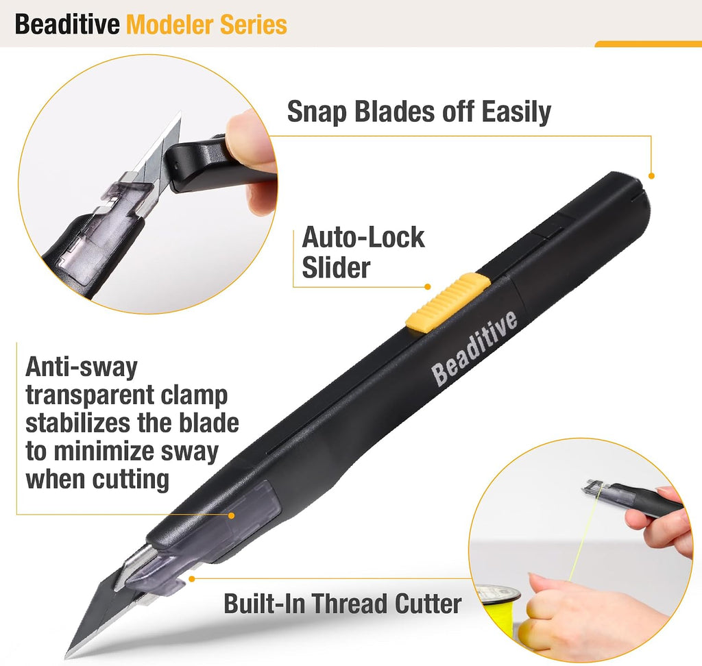 Beaditive High Precision Detail Craft Knife with 10 Blades - 30 Degree Blade Utility Knife - Art, Craft, Model Making (1 Black Knife, 10 Black Blades)