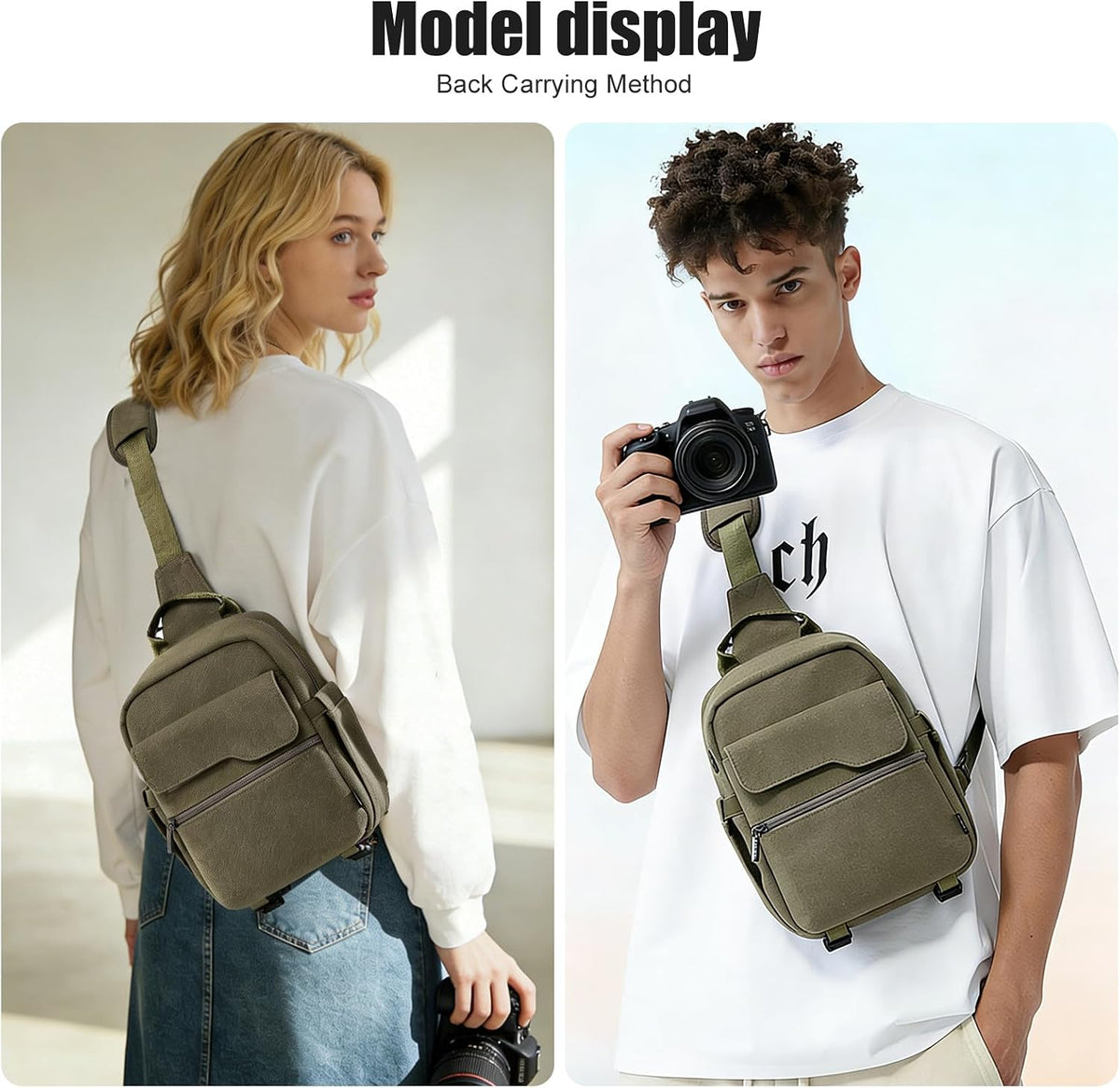 Cwatcun Large Canvas Sling Bag, Crossbody Chest Bag with Tripod Holder