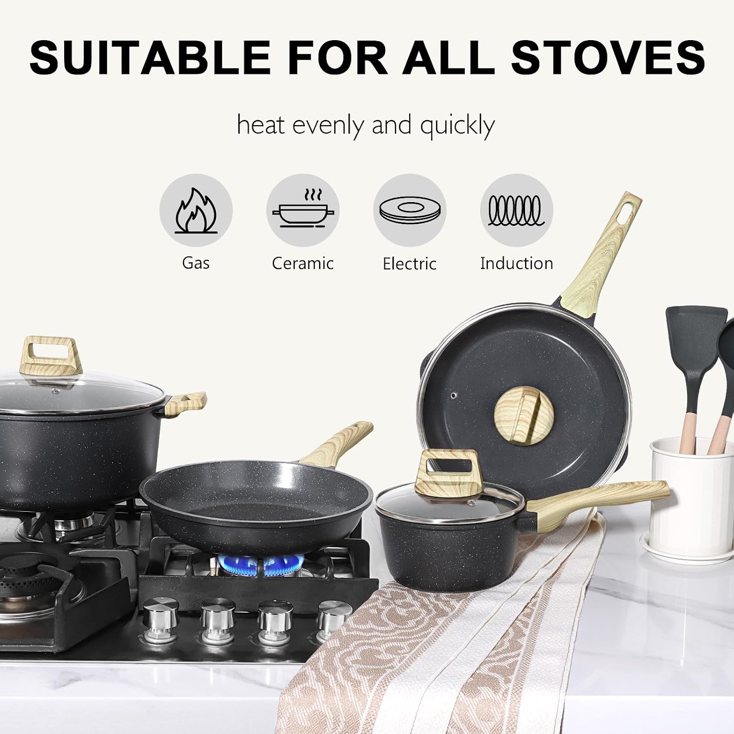 GiPP Ceramic Pots and Pans Set Non Stick - 22Pcs Nonstick Cookware Set, Non-Toxic Healthy Kitchen Cooking Set w/Frying Pans Set, Dishwasher Safe, PFAS PTFE PFOA PFOS Free, Dark Gray