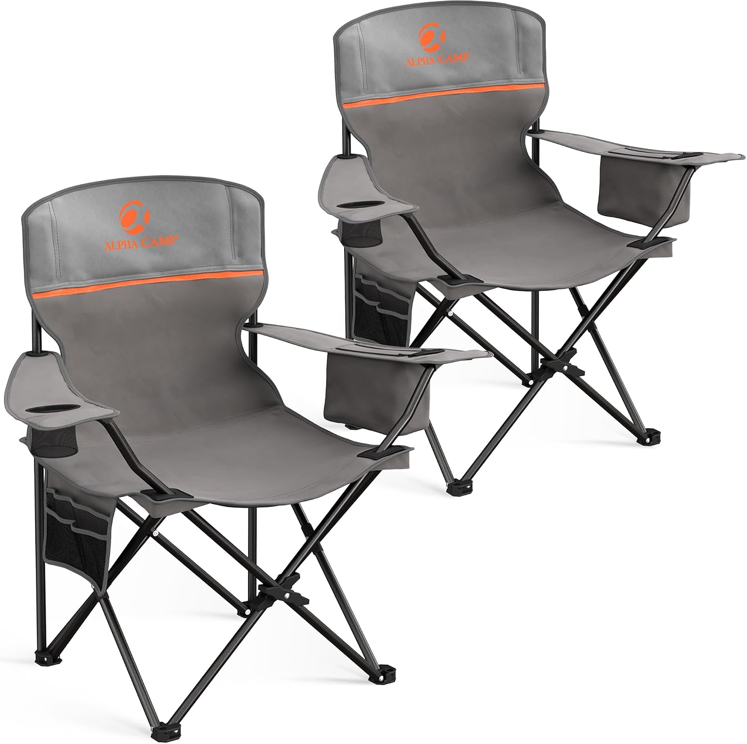 ALPHA CAMP 2-Pack Folding Camping Chair with Cooler Bag & Lumbar Support
