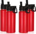 Volhoply 16 OZ Kids Water Bottle Bulk 4 Pack,Insulated Sports Bottles with Straw Lid,Stainless Steel Bottle with Handle Keep Cold & Hot,Double Wall Vacuum Tumbler Cups for School,Girls(Red, 4)