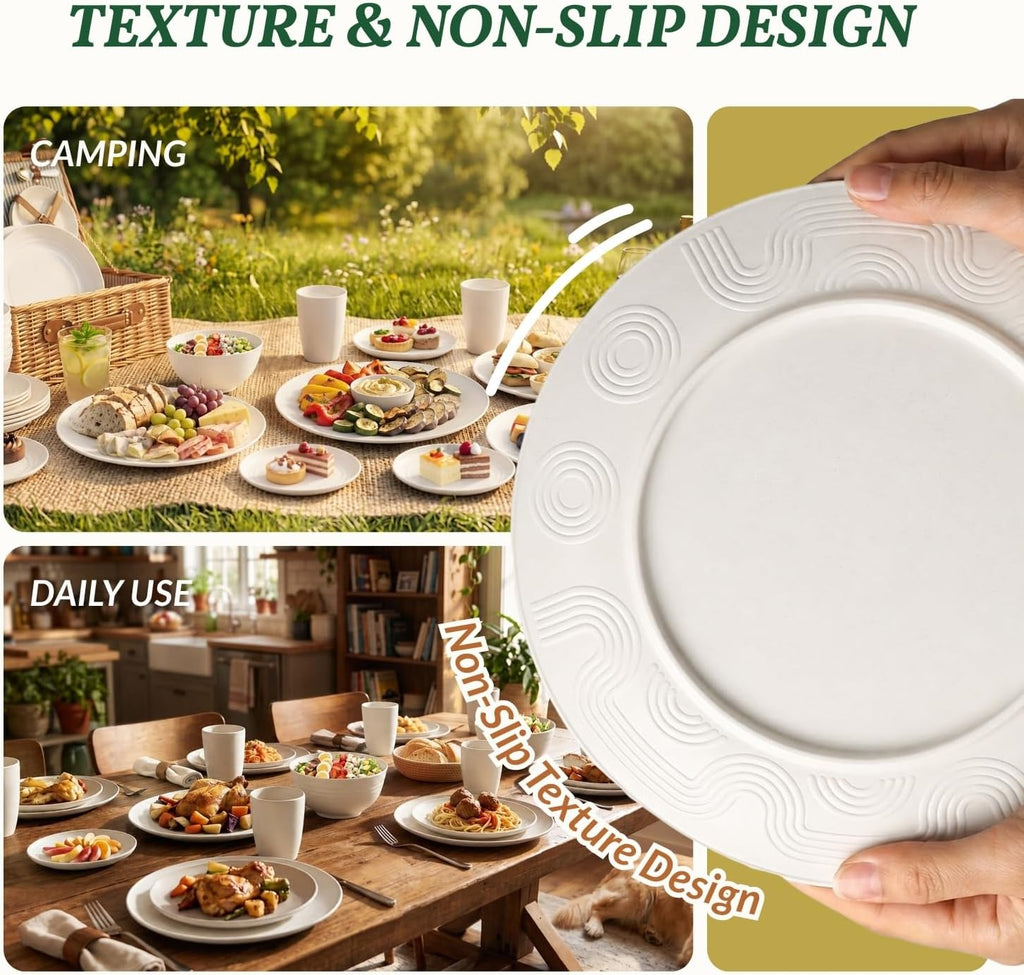 Homienly Wheat Straw Dinnerware Set,40-Piece Dish Set for 8, Dinner Plates, Dessert Plate, Cereal Bowls, Cups, Appetizer Plates,Reusable Dinner Plates Kids Plates and Bowls Sets, White