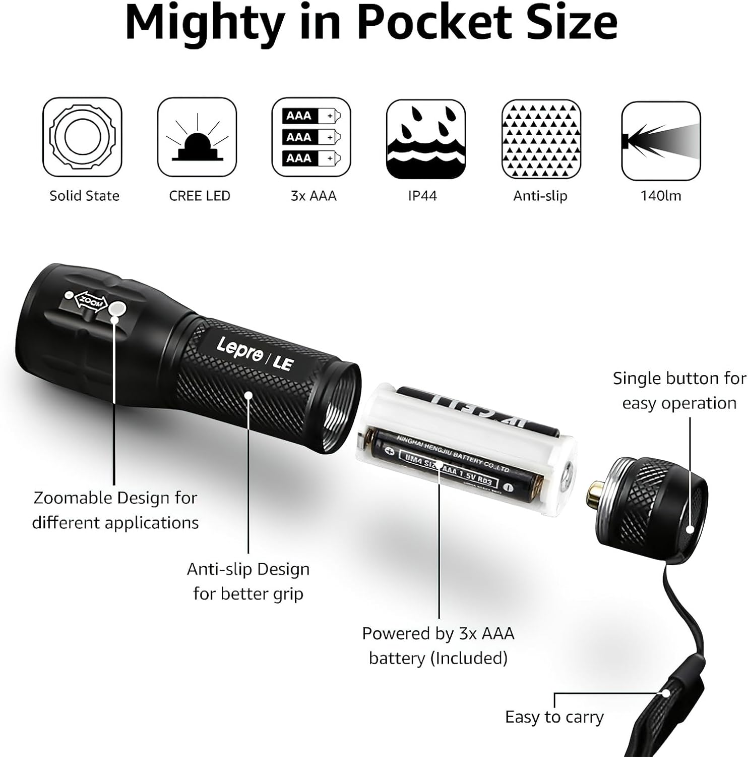 Lepro Lighting Ever LED Flashlight, High Lumens Waterproof Adjustable Focus