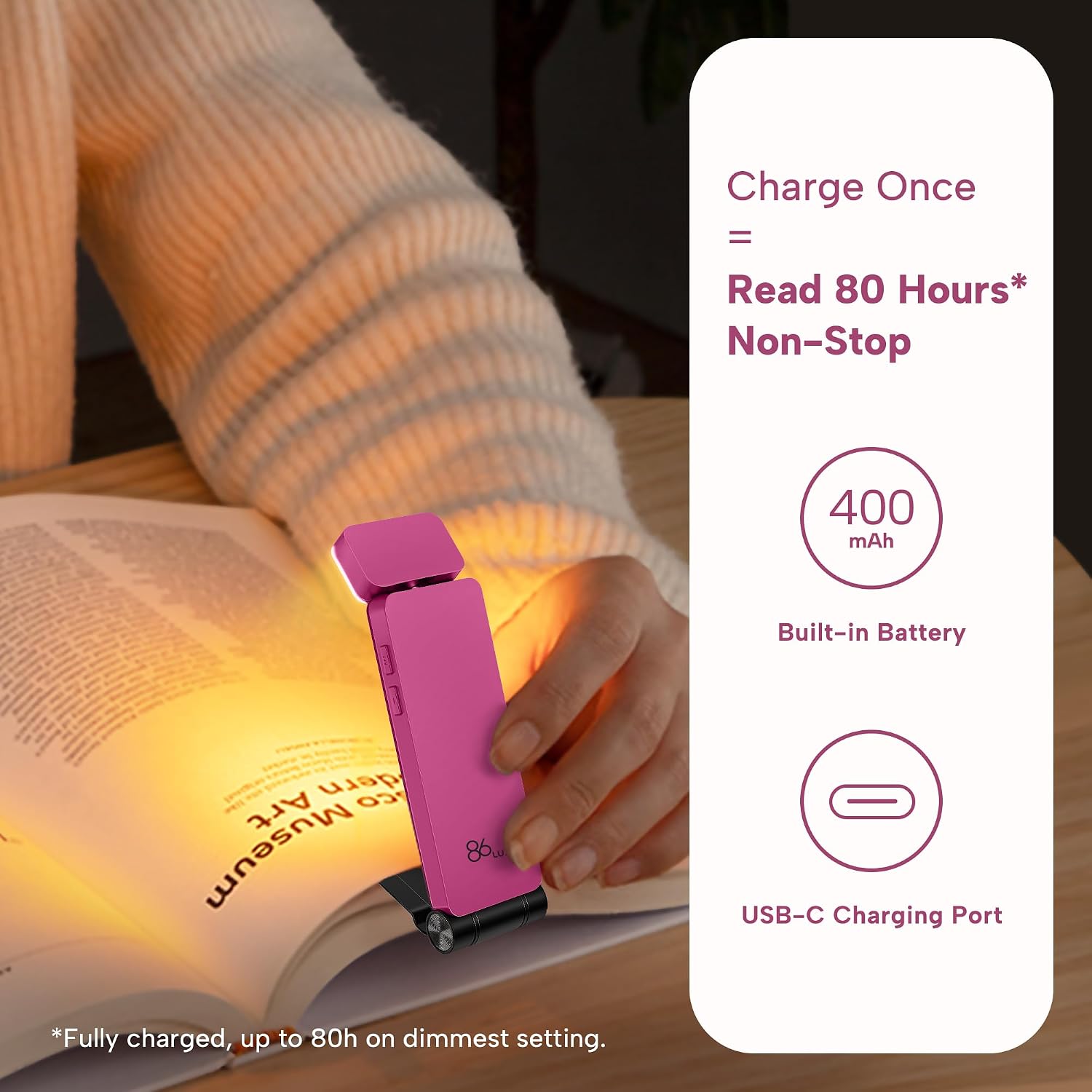 86lux Book Light, Rechargeable Reading Lights for Books in Bed