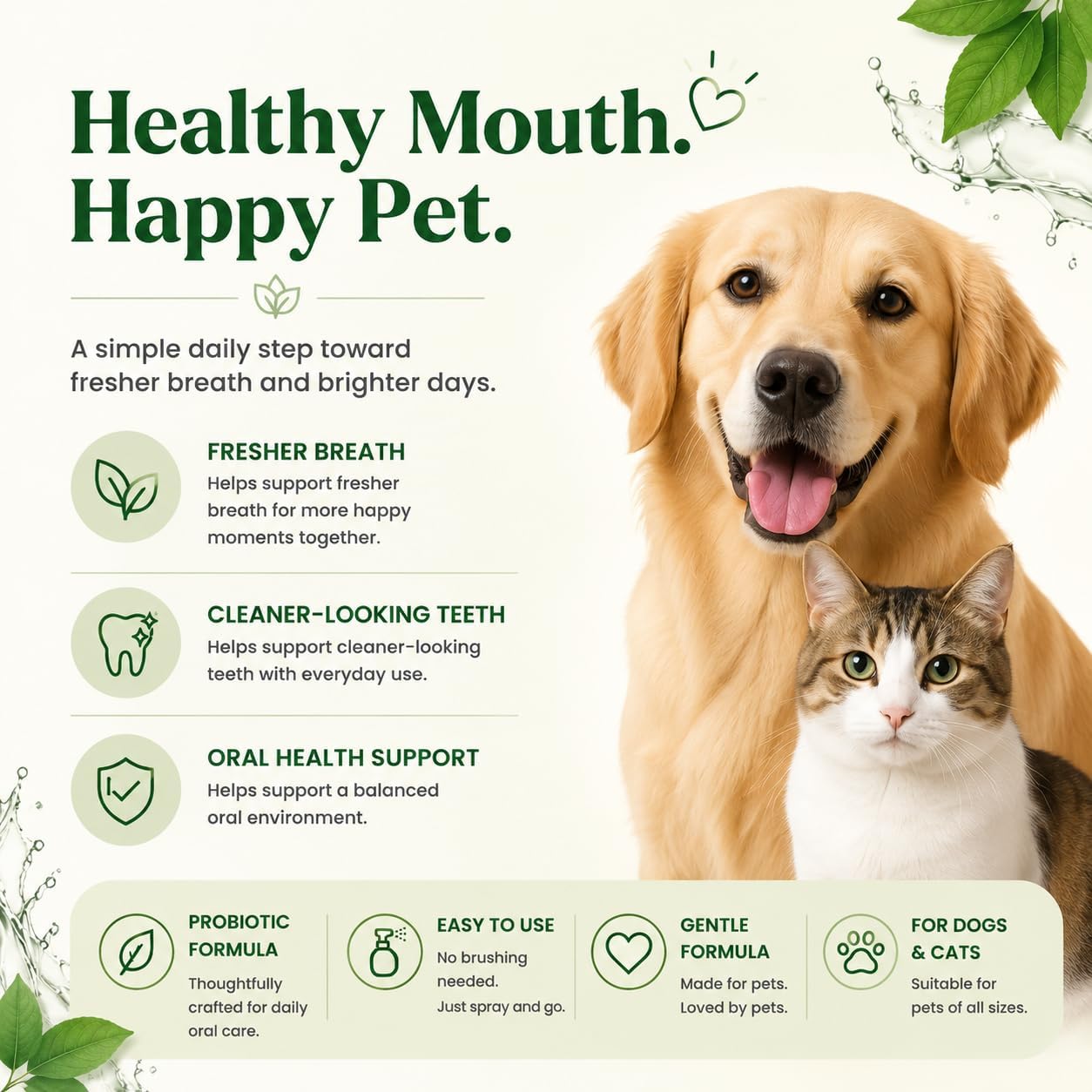 Milolabco Probiotic Spray for Dogs Teeth, Advanced Oral Care Spray with Probiotic Formula for Fresh Breath & Cleaner Teeth, Daily Dog Teeth Care Spray, No Brushing Needed