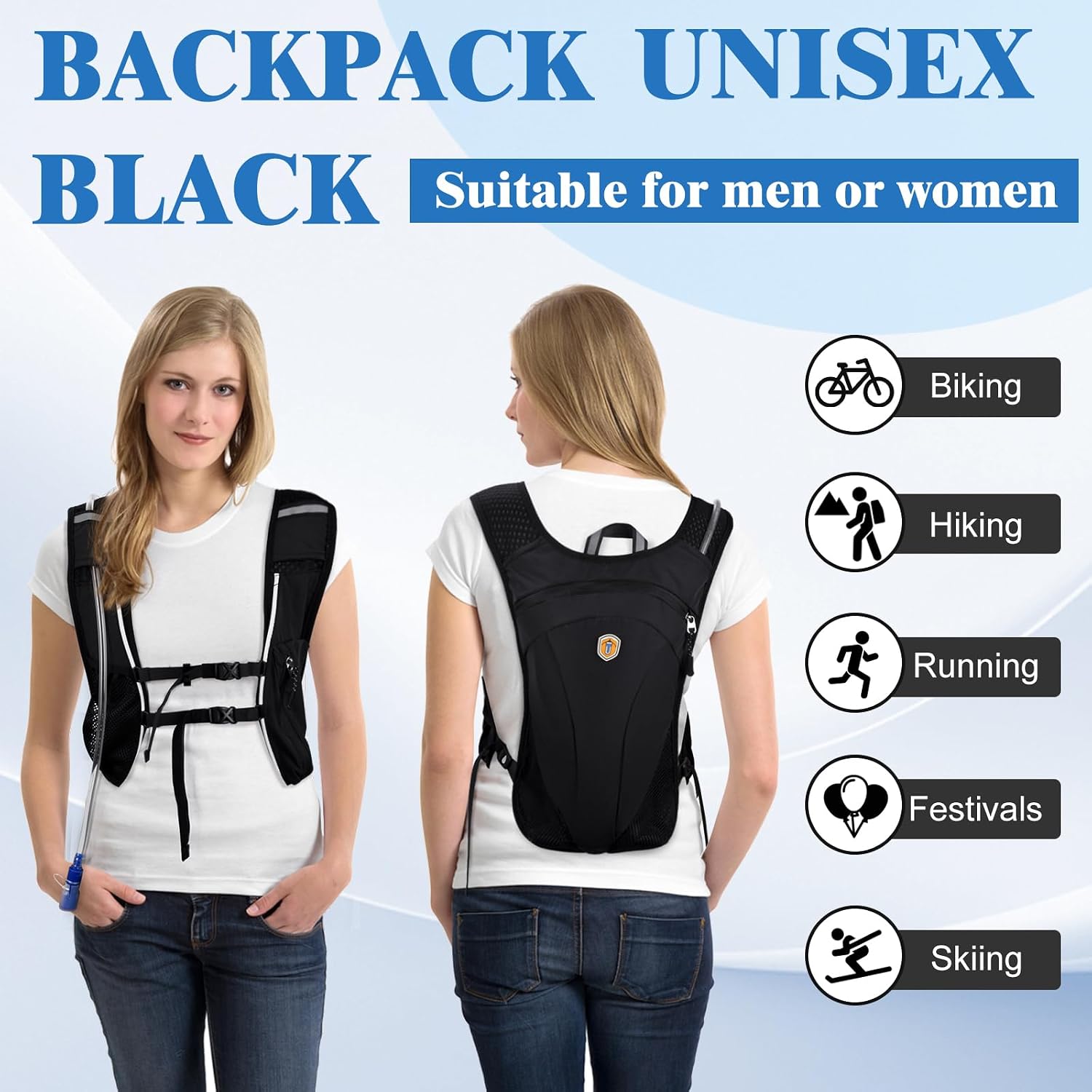 Hydration Backpack with 2L Water Bladder Bag, Lightweight and Breathable Running Vest for Men, Adjustable Chest Straps Water Pack for Cycling Hiking Climbing Outdoor