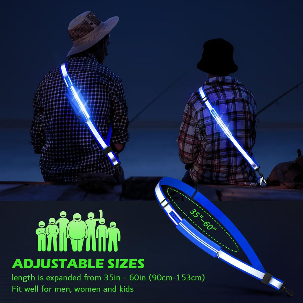 Ylzzrs Reflective Sash Gear for Walking at Night,LED Reflective Belt Safety Lights,Lights for Night Dog Walking,High Visibility Type-C Rechargeable with Phone Holder for Men Women