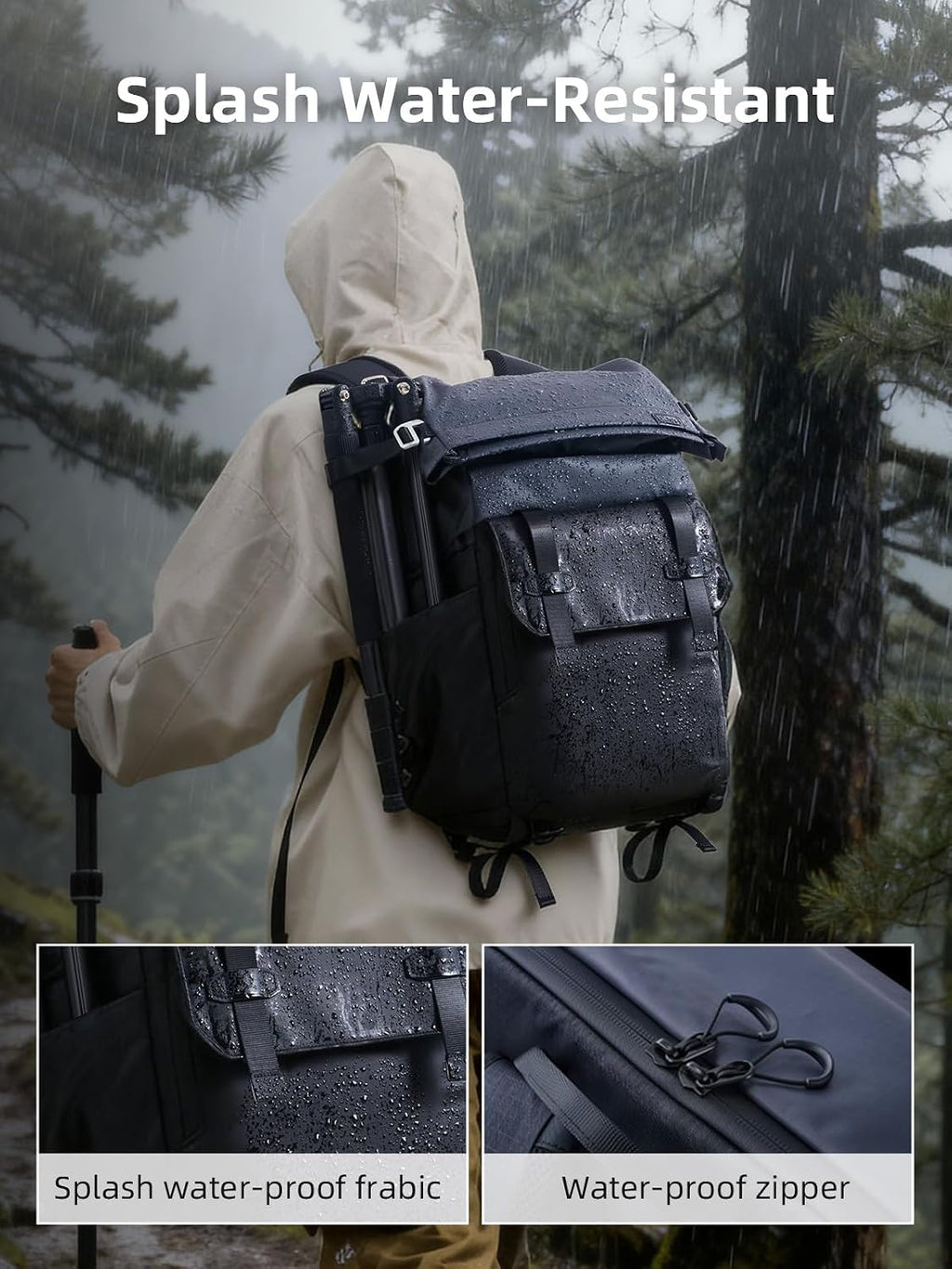 llano 25L Camera Backpack, Camera Bag for Sony Canon Nikon Drone, DSLR Mirrorless Bag for Photography, Expanable Rolltop Travel Backpack, 15,6" Laptop, Splash-WaterPoof, Tripod Holder, Black Gray