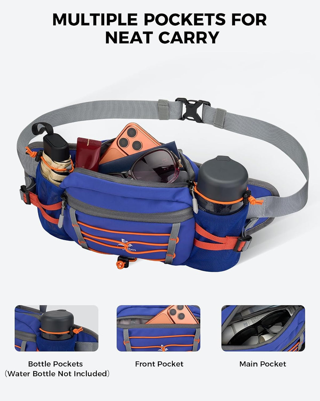 Fanny Pack with 2 Water Bottle Holder for Women Men, Waist Bag