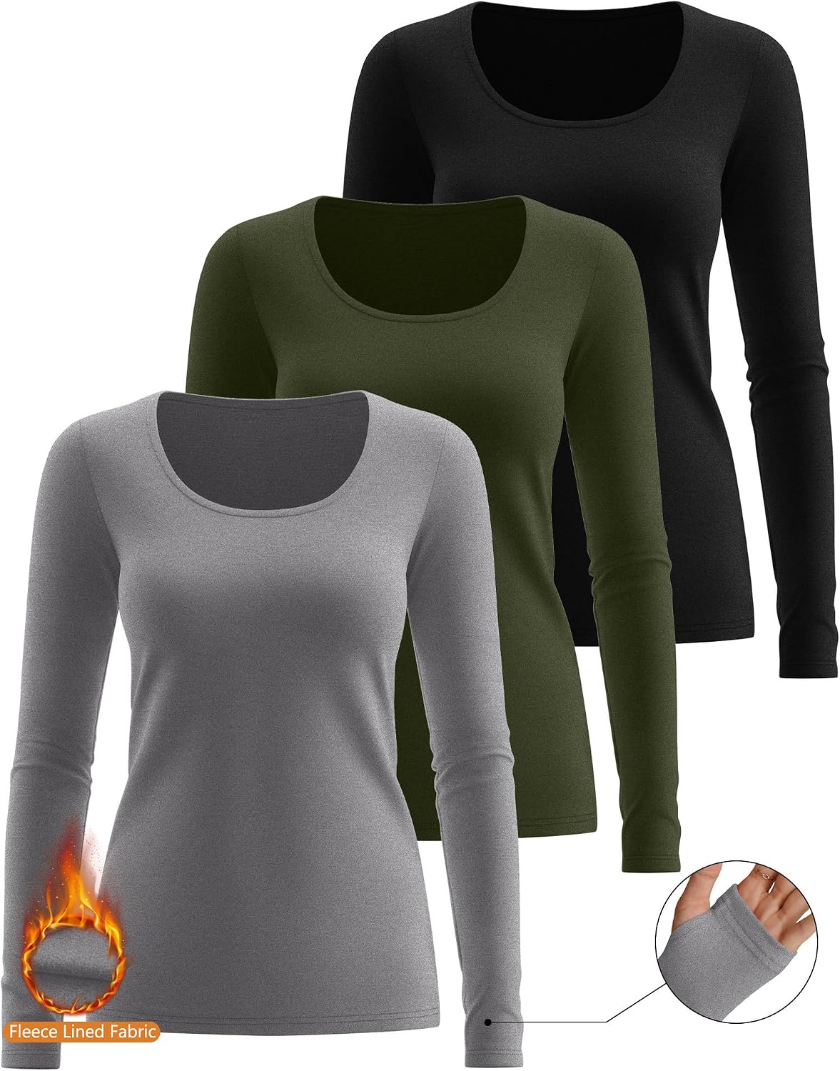 Riyiper 3 Pack Women's Thermal Long Sleeve Shirts Scoop Neck Top