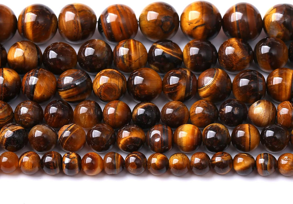 120PCS 6MM Natural Stone Yellow Tiger Eye Stone with Iron Mine Beads for Jewelry Making DIY Bracelet