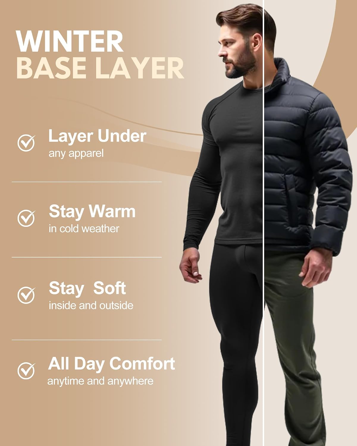 Mens Thermal Underwear Long Johns Base Layer Set Cold Weather 1/2/3 Pack