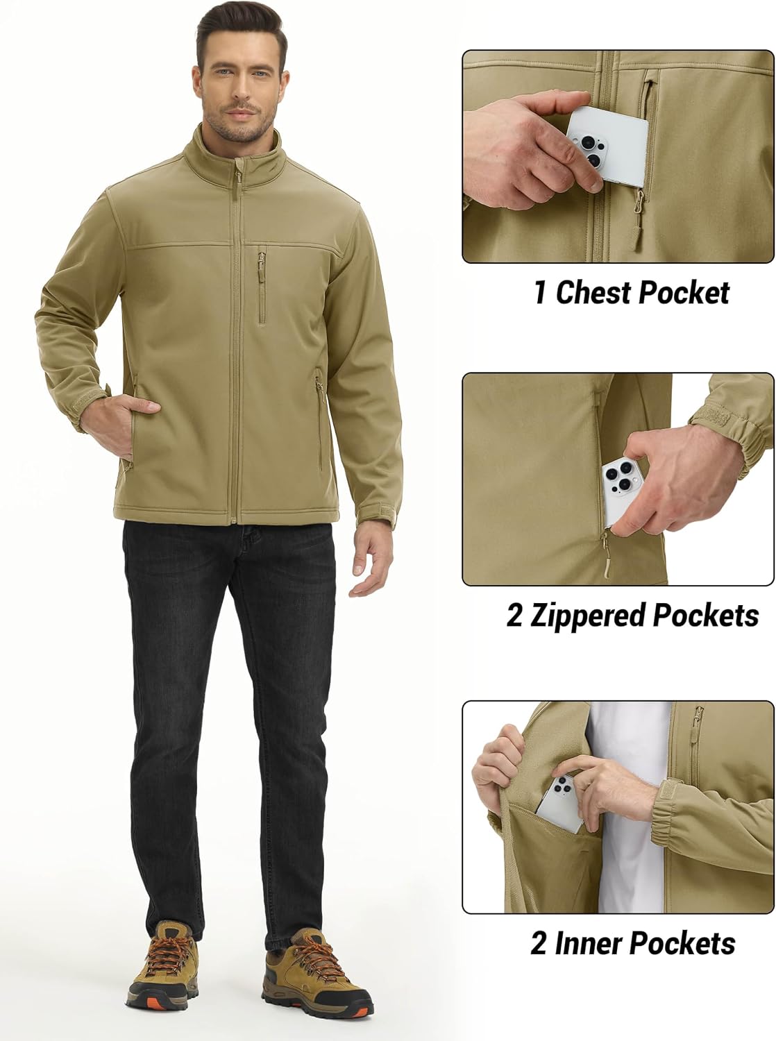 TACVASEN Mens Lightweight Softshell Jacket Fleece Waterproof Windbreaker