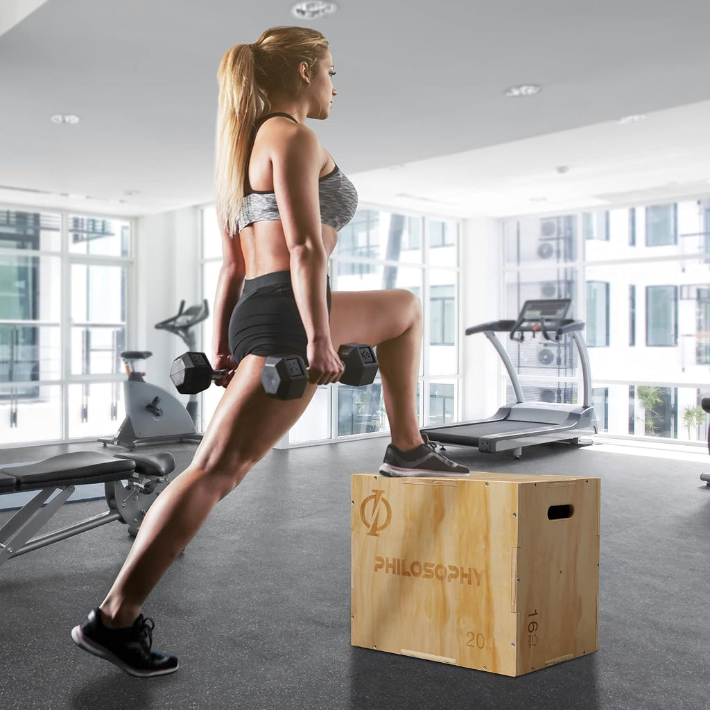 Philosophy Gym 3-in-1 Wooden Plyo Box, Wood Plyometric Jump Box Platform for Home Gym, HIIT, Jumps, Step-Ups, and Strength Training