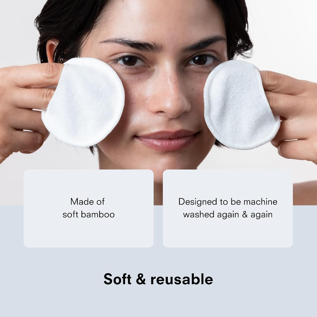 Public Goods Reusable Bamboo Cleansing Rounds | 14 Count Makeup Remover Pads with Cotton Mesh Wash Bag | Alternative to Disposable Cotton Rounds | Gentle, Machine Washable, Vegan Skincare Essential