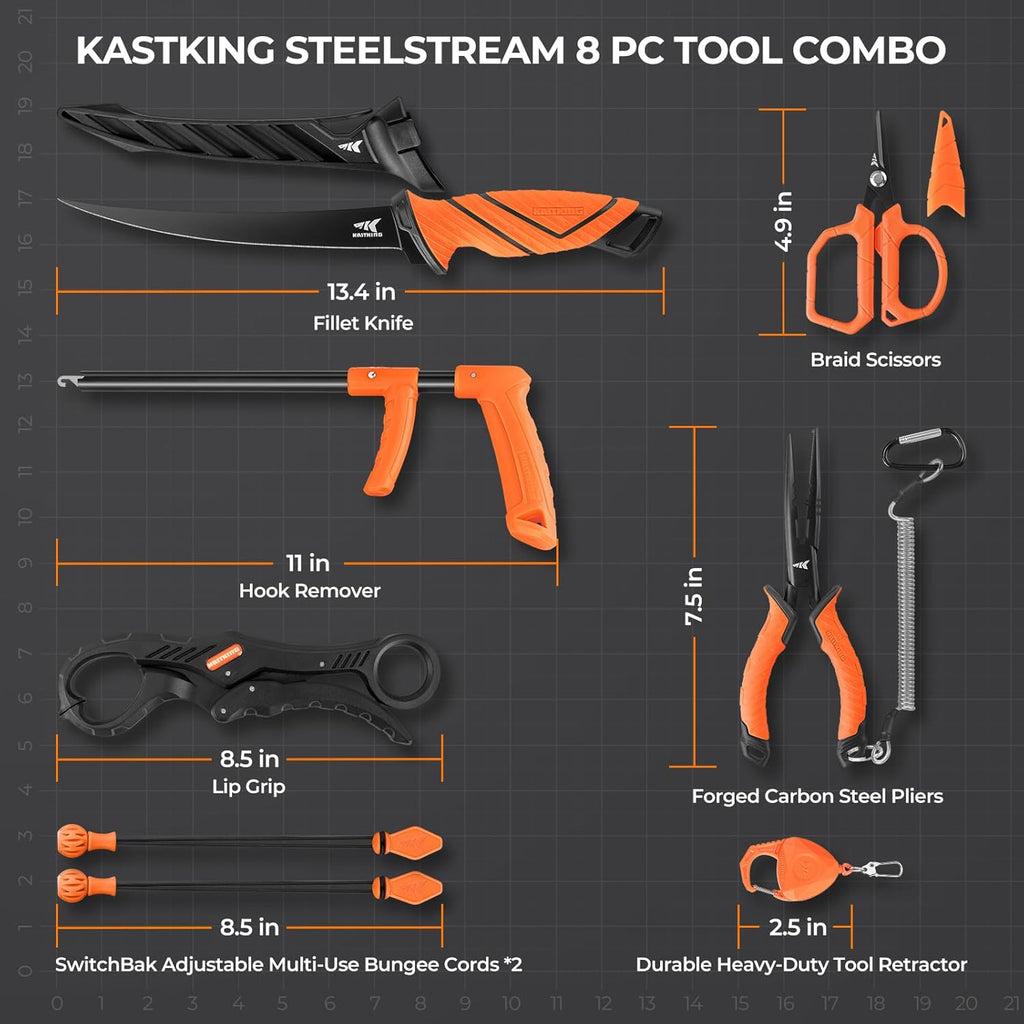 KastKing SteelStream 8pc Fishing Tool Kit, Fishing Gear and Gifts for Men