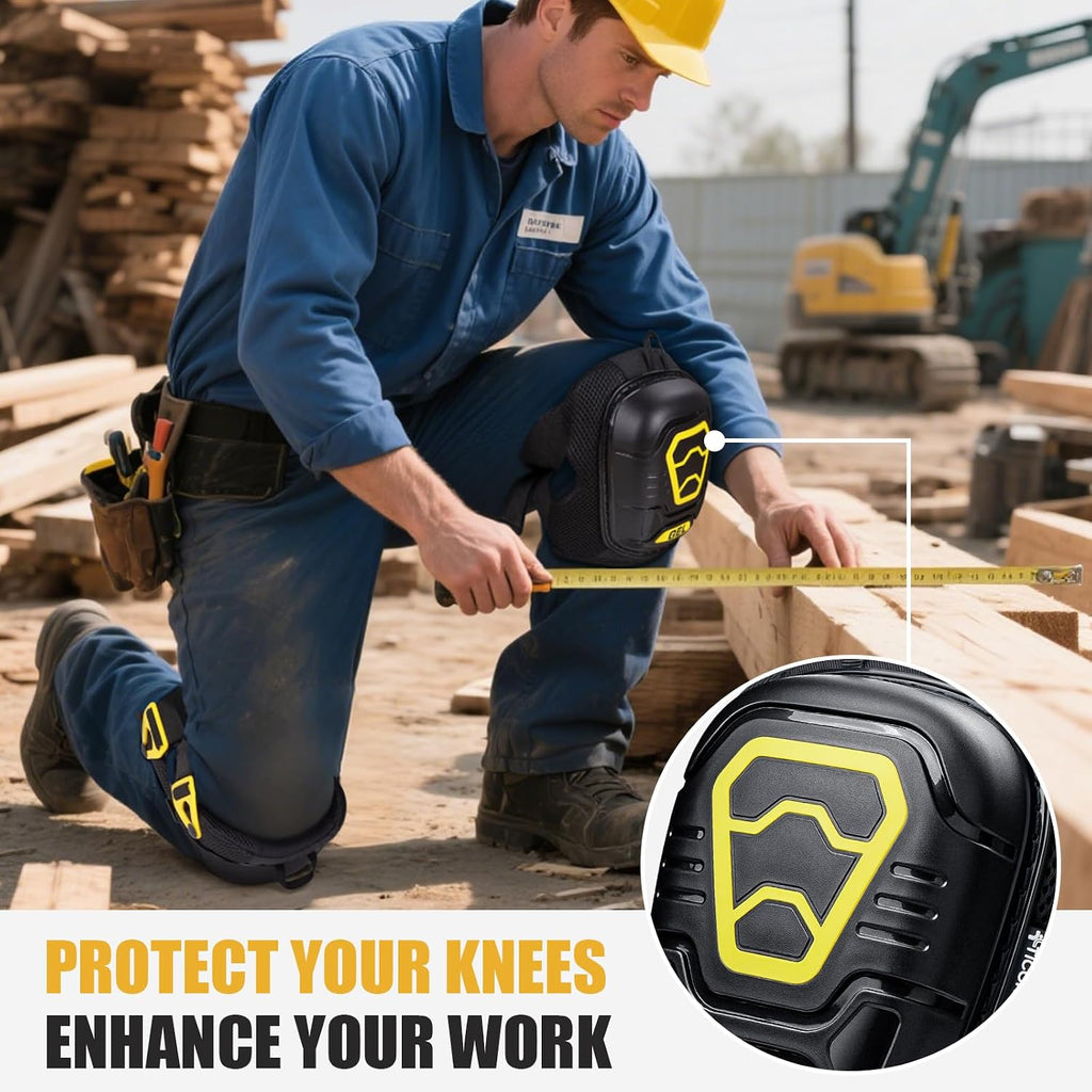 TICONN Gel Knee Pads for Work, Professional Heavy Duty Work Knee Pads for Men with Soft Foam and Gel Cushion for Men Construction, Garden, Flooring (Black/Yellow)