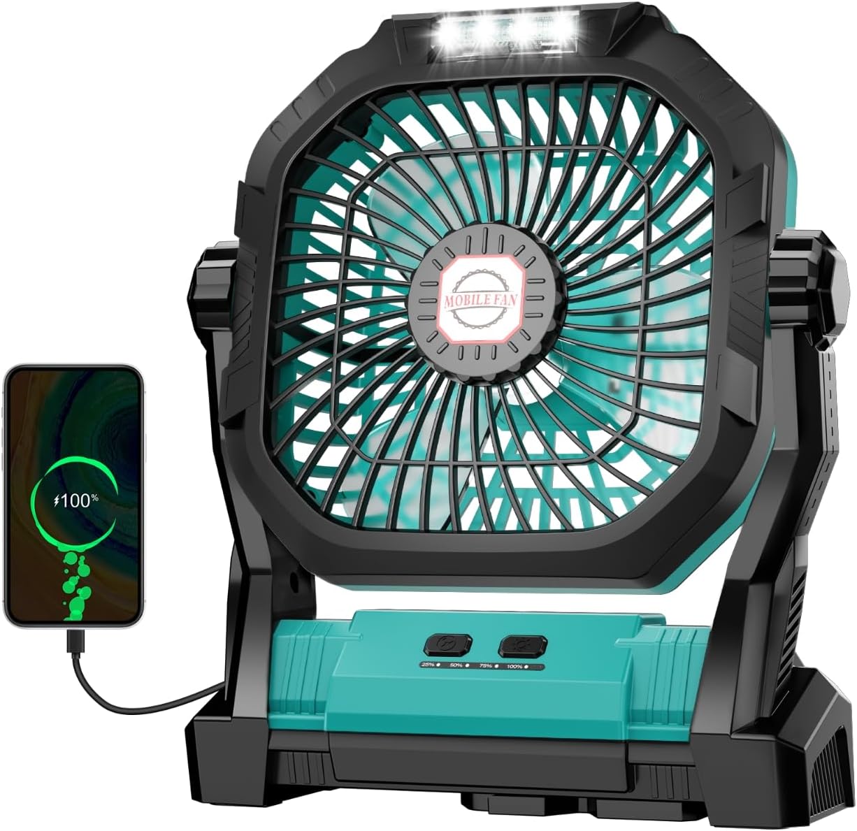 Camping Fan Rechargeable, 20000mAh Battery Powered Portable Fan with LED Light & Hook, 4-Speed 270° Adjustable, Camping Essentials for Tent, Travel, Car, Outdoor, Indoor, BBQ, Fishing, Jobsite