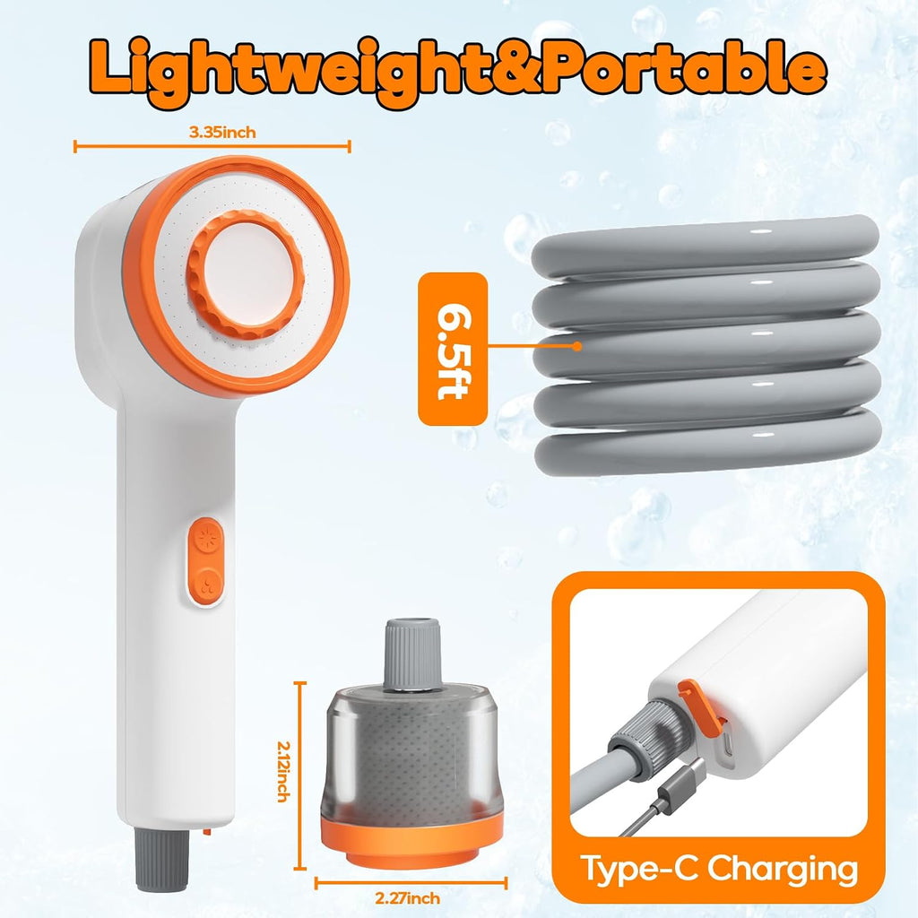 Portable Camping Shower, 6000mah Rechargeable Portable Shower Pump, Large Capacity Foldable Bucket, Filtered Shower Head, Outdoor Shower for Camping, Hiking, RV, Pet Bath, Car Wash, Water Plant