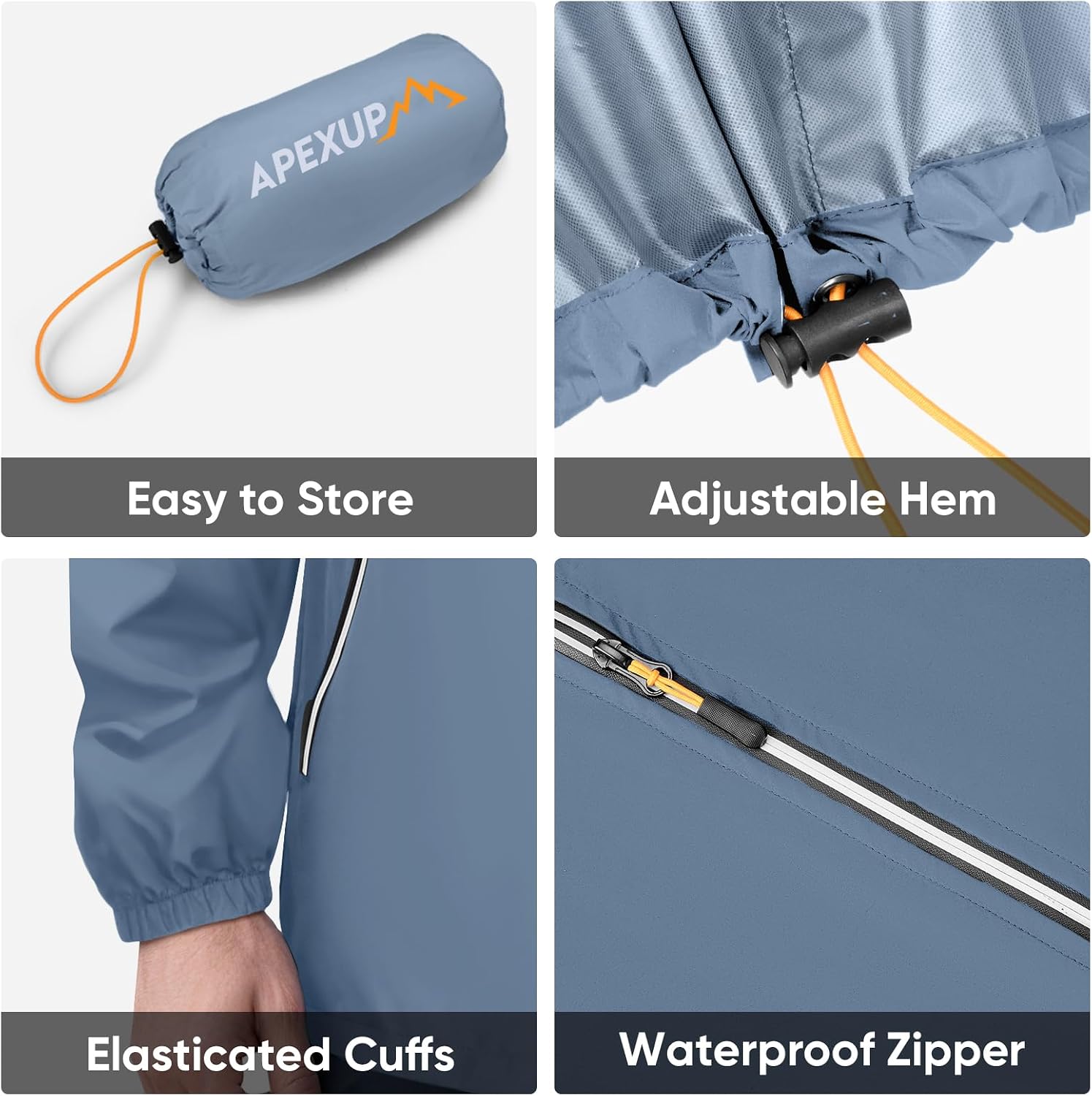 APEXUP Packable Rain Jacket Men Waterproof Lightweight Raincoat with Hood