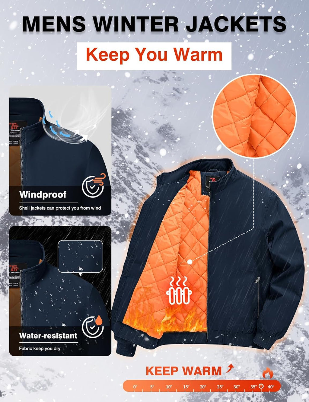 TBMPOY Men's Winter Jackets Bomber Padded Casual Windbreaker Warm Fall Coat